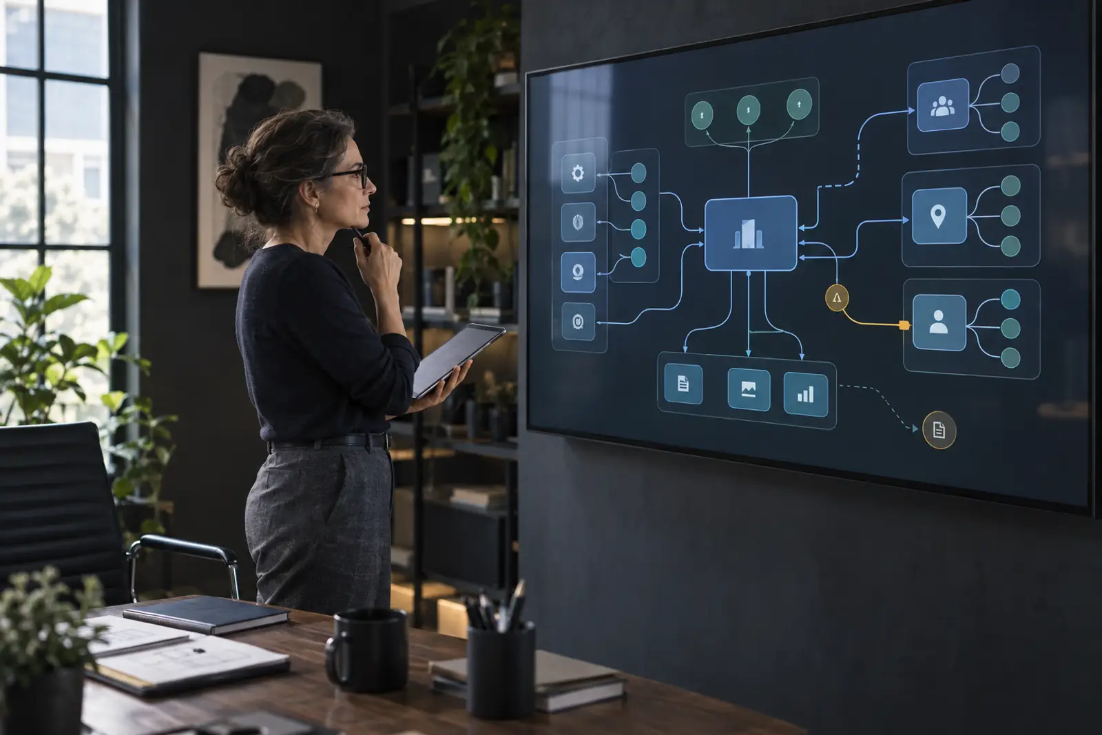 AI search analyst mapping connections between a brand, services, expertise, and supporting content.
