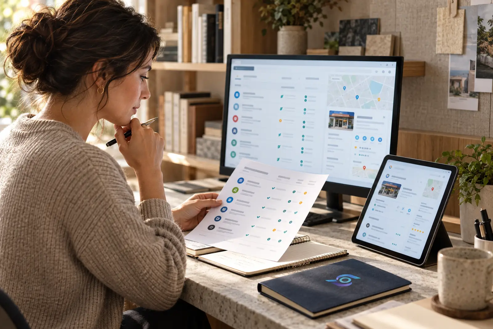 Local SEO analyst checking business information, citations, and genuine customer-review data.